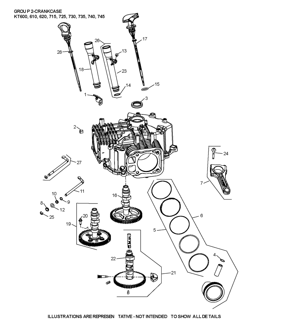 Kt740-3097 Crankcase Diagram and Parts List for KT740-3097  Cub Cadet Lawn Tractor